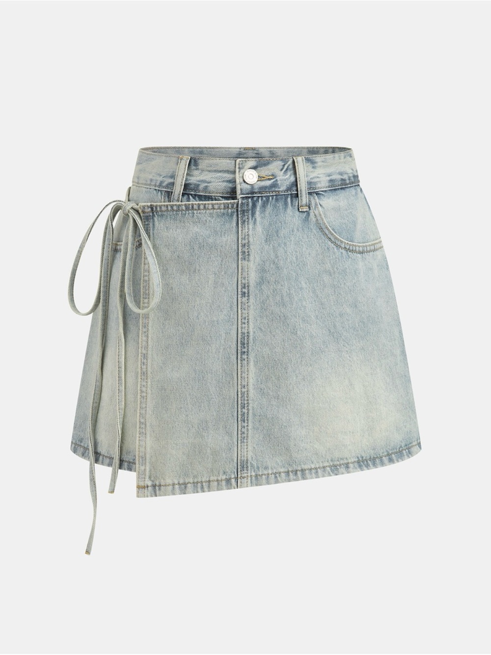 Commense Light Blue Washed Denim Skort with Side Tie